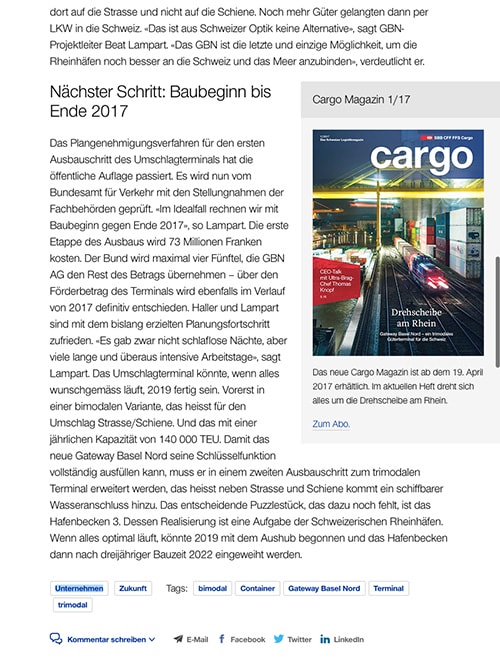SBB Cargo Blog auf einem Tablet