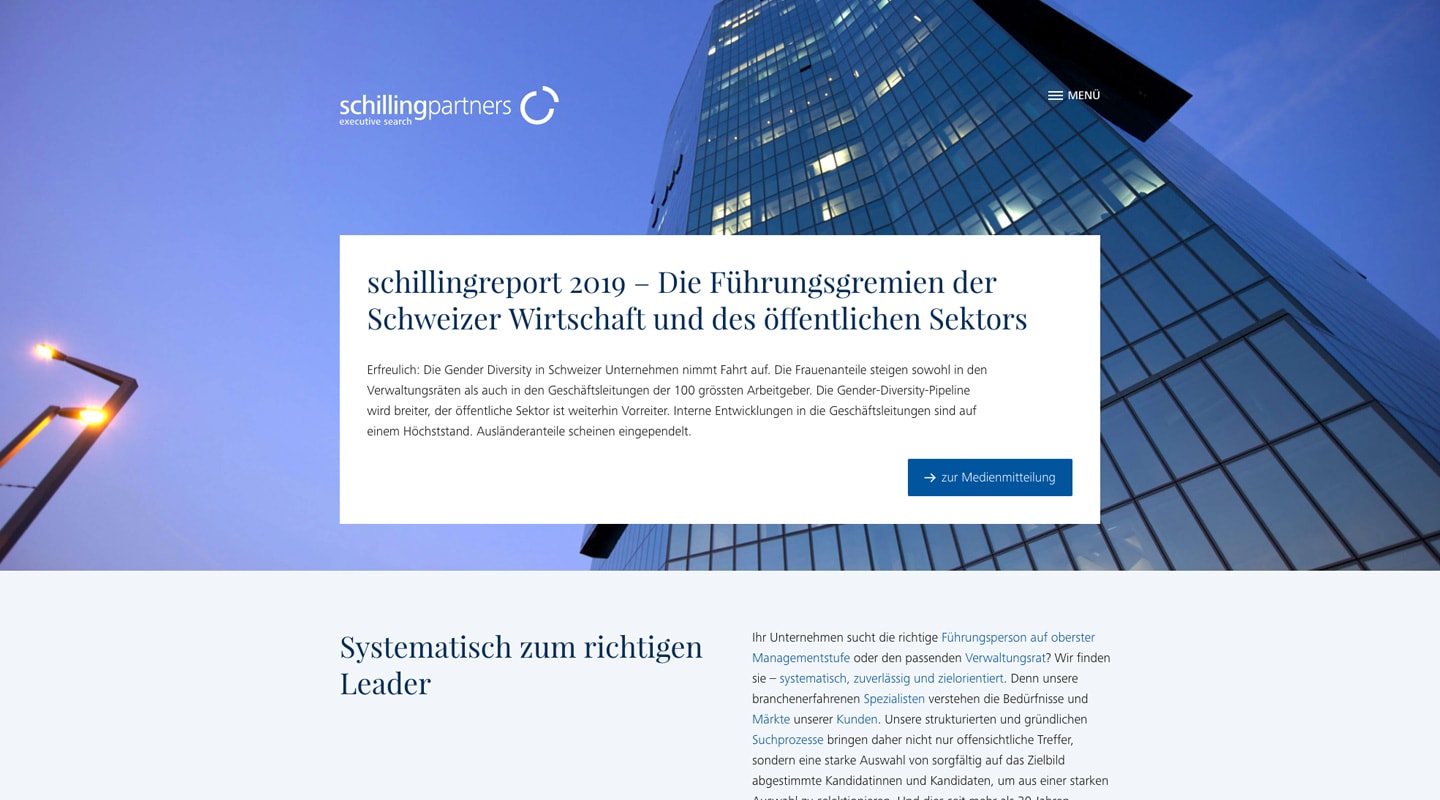 Screenshot schillingpartners.ch auf einem grossen Bildschirm