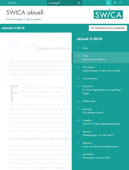SWICA aktuell magazine on a tablet