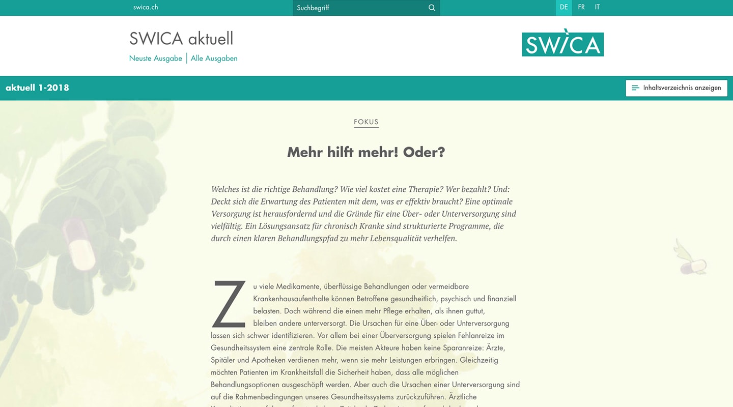 SWICA aktuell magazine on a large screen