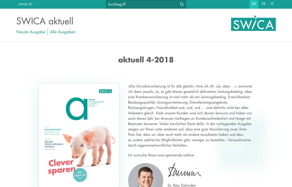 SWICA aktuell magazine on a laptop