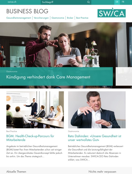 SWICA Business Blog auf einem Tablet
