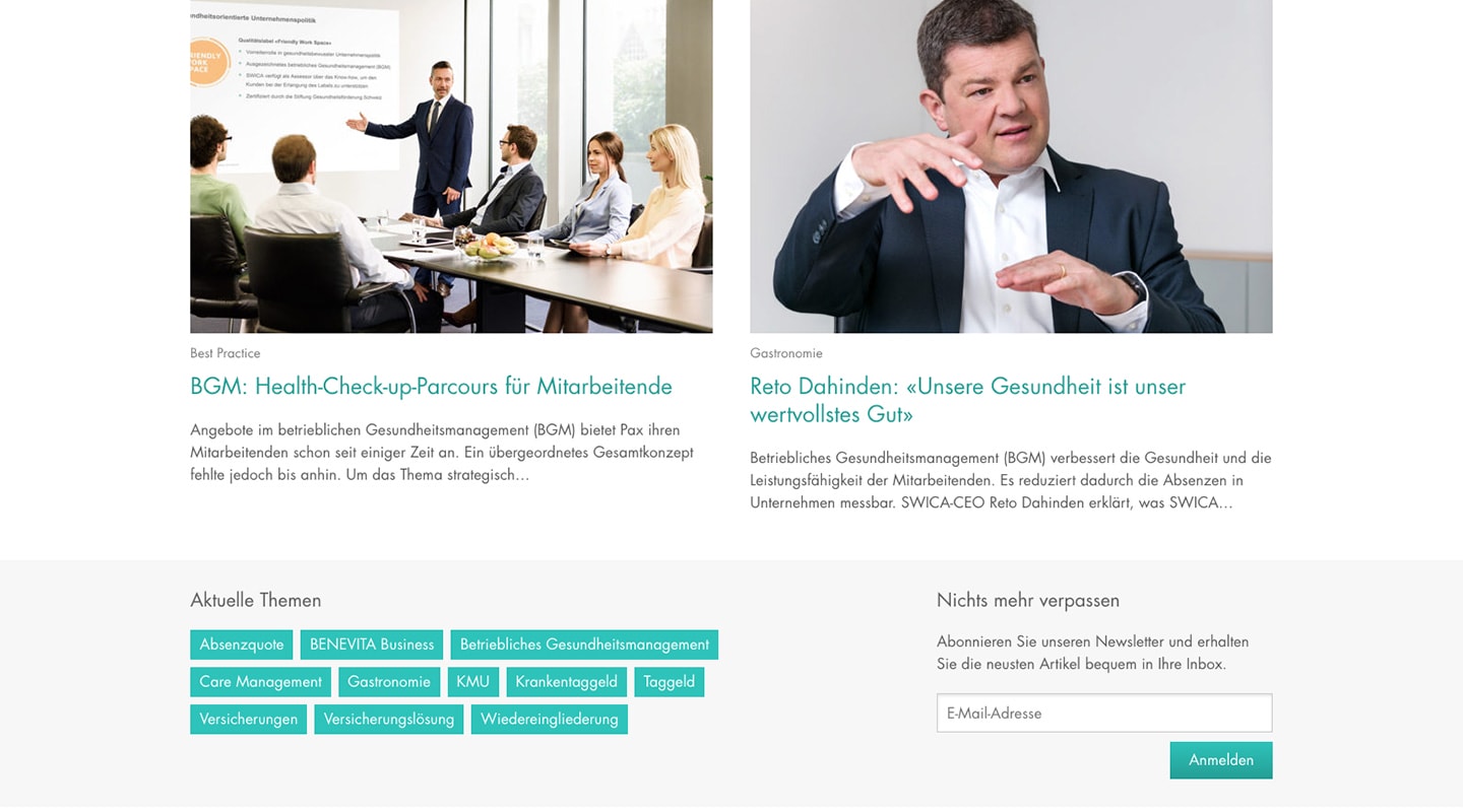 SWICA Business Blog auf einem grossen Bildschirm