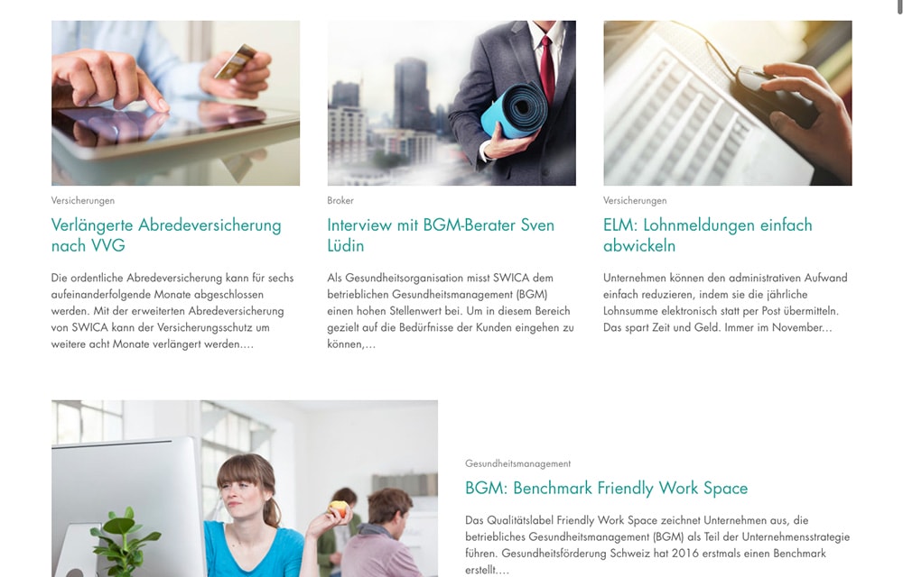 SWICA Business Blog auf einem Laptop