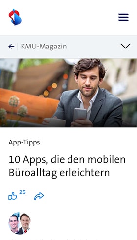 Screenshot Swisscom Magazin auf einem Smartphone