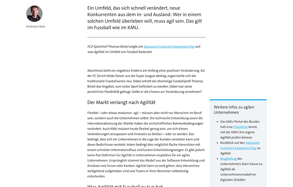 Screenshot Swisscom magazine on a laptop