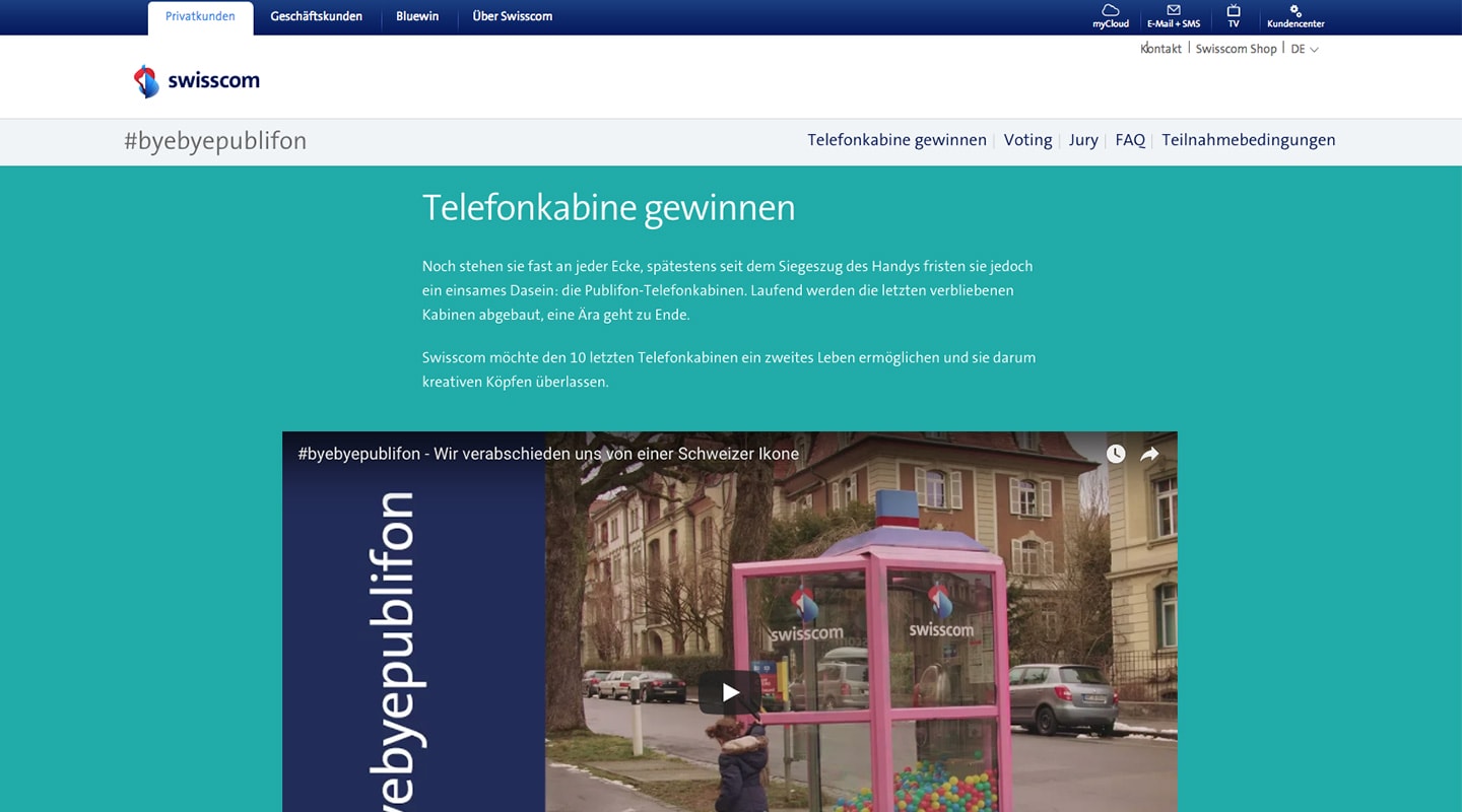 byebyepublifon Wettbewerb auf einem grossen Bildschirm