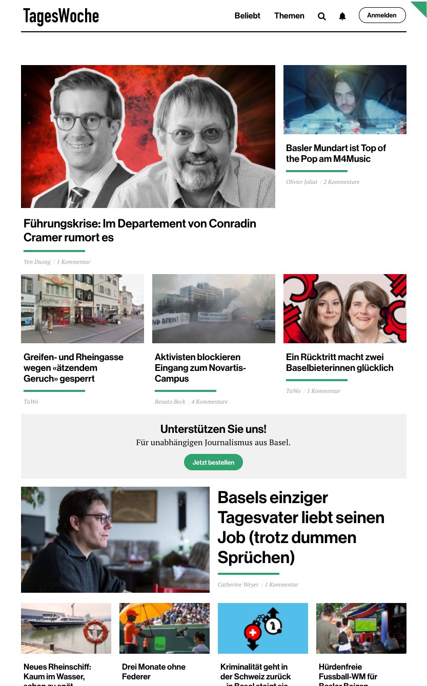 Screenshot of TagesWoche on a laptop