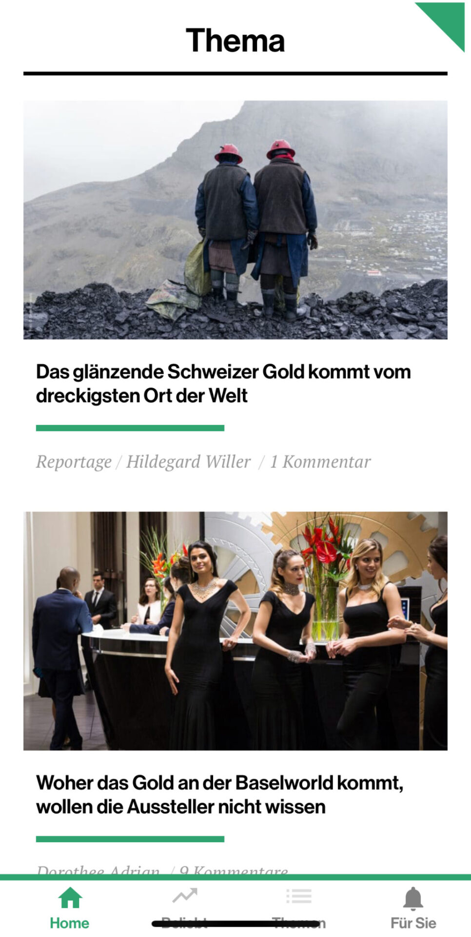 Screenshot of TagesWoche on a smartphone