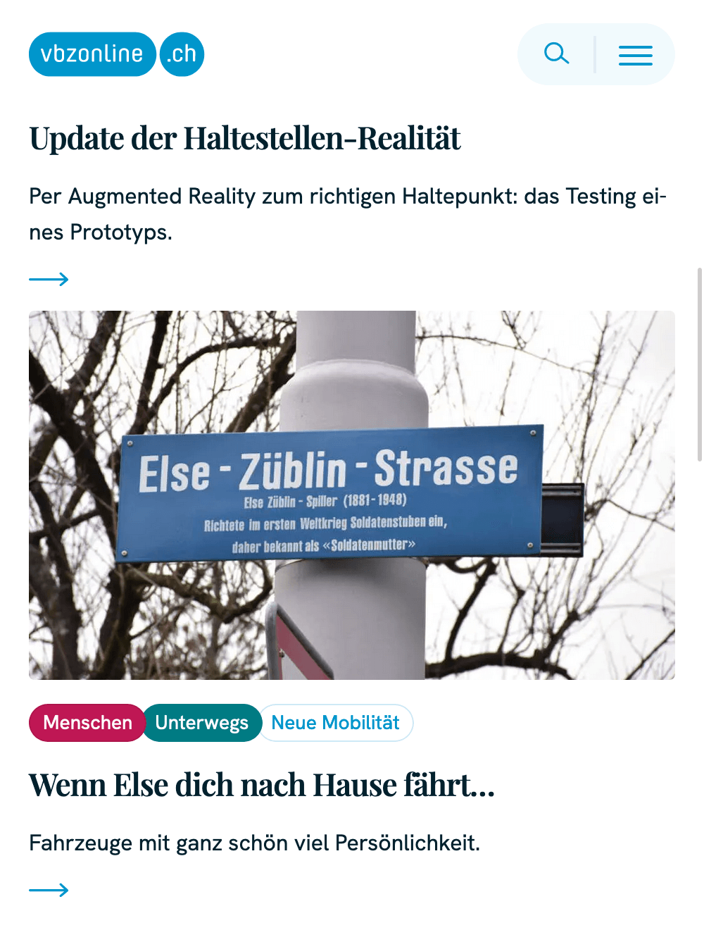 Screenshot of vbzonline.ch a tablet