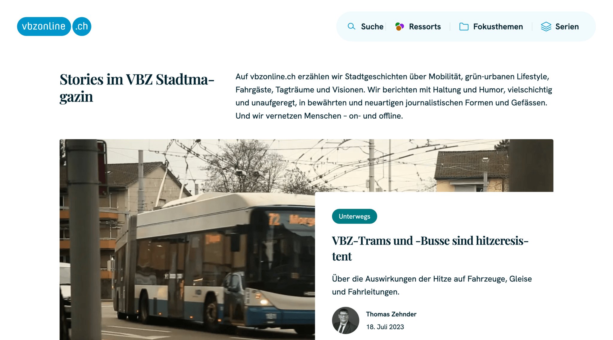Screenshot of vbzonline.ch a large screen