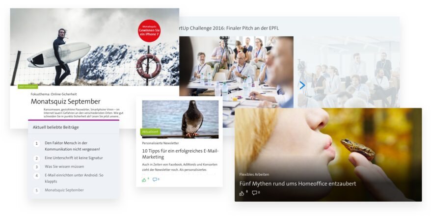 Various elements on the front page