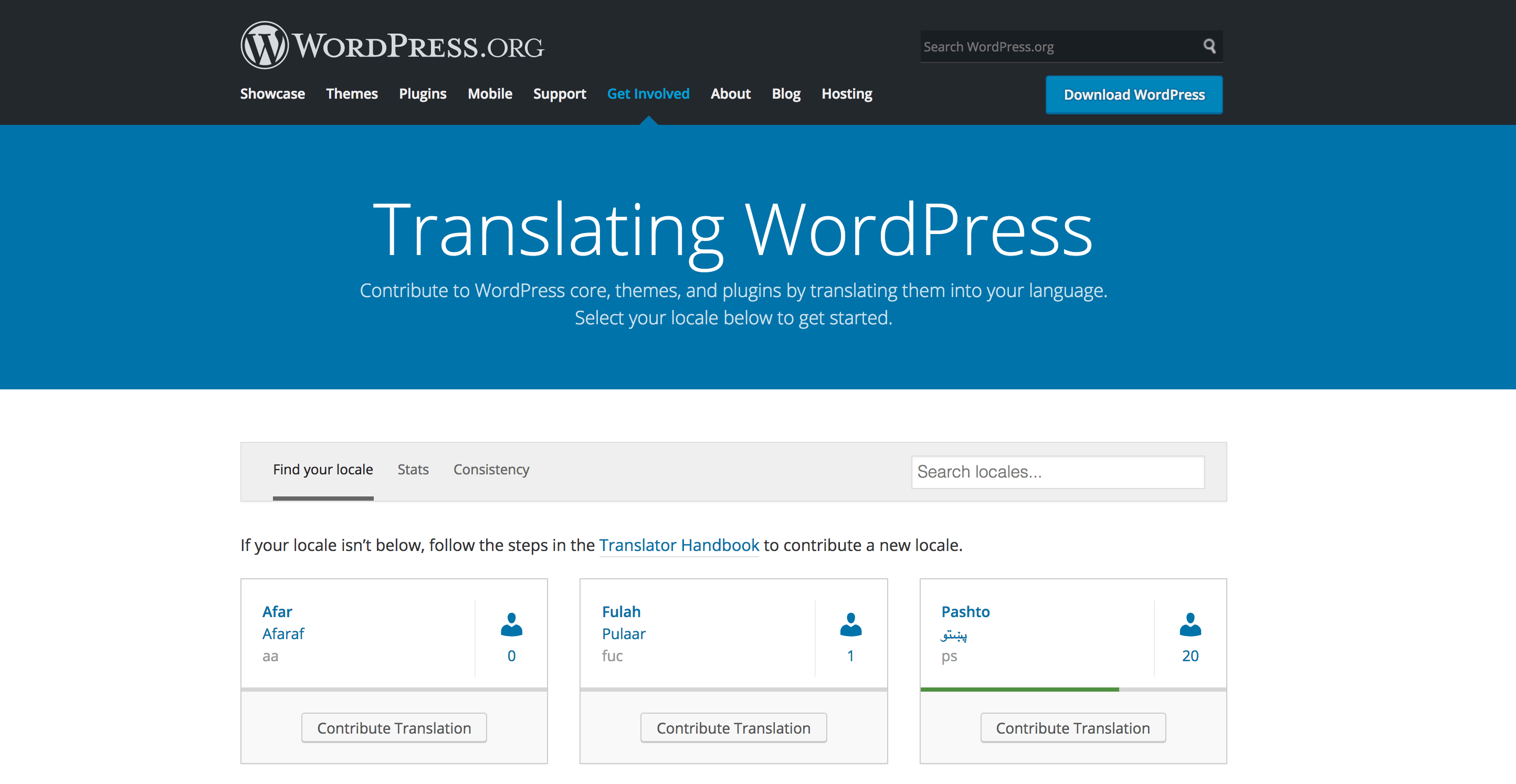 Screenshot of translate.wordpress.org