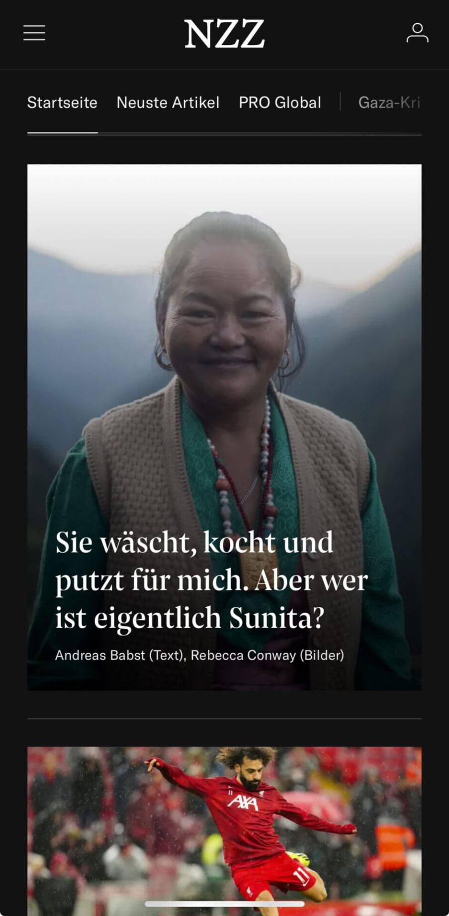 Neues Teaserformat auf der mobilen Startseite der nativen App von nzz.ch im Dark Mode