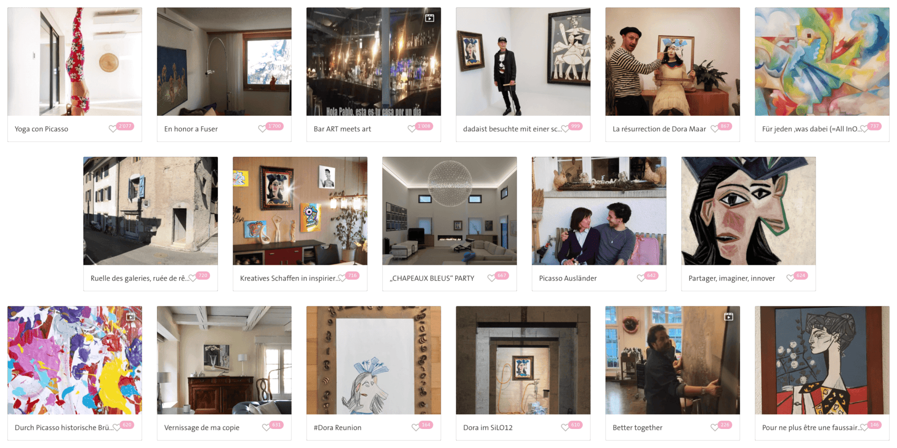 Eine bunte Auswahl der unterschiedlichen eingereichten Ideen, wie die Leute das Gemälde zu Hause aufhängen würden.