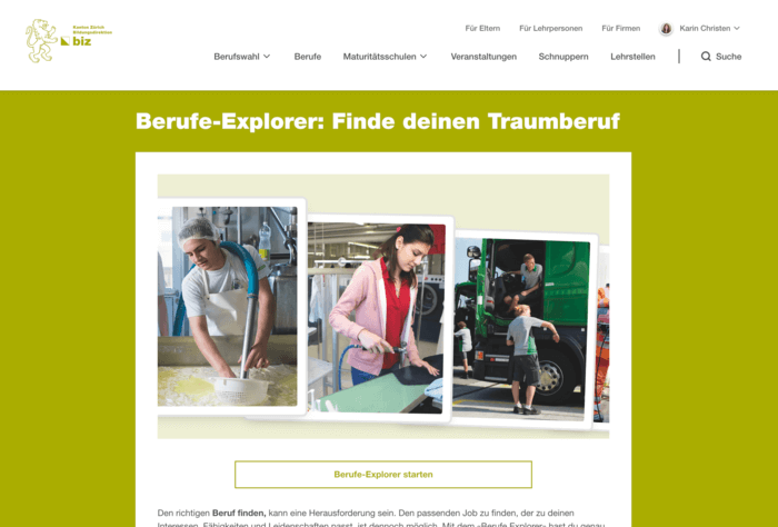 View of the interactive career explorer in the berufswahl.zh.ch web app