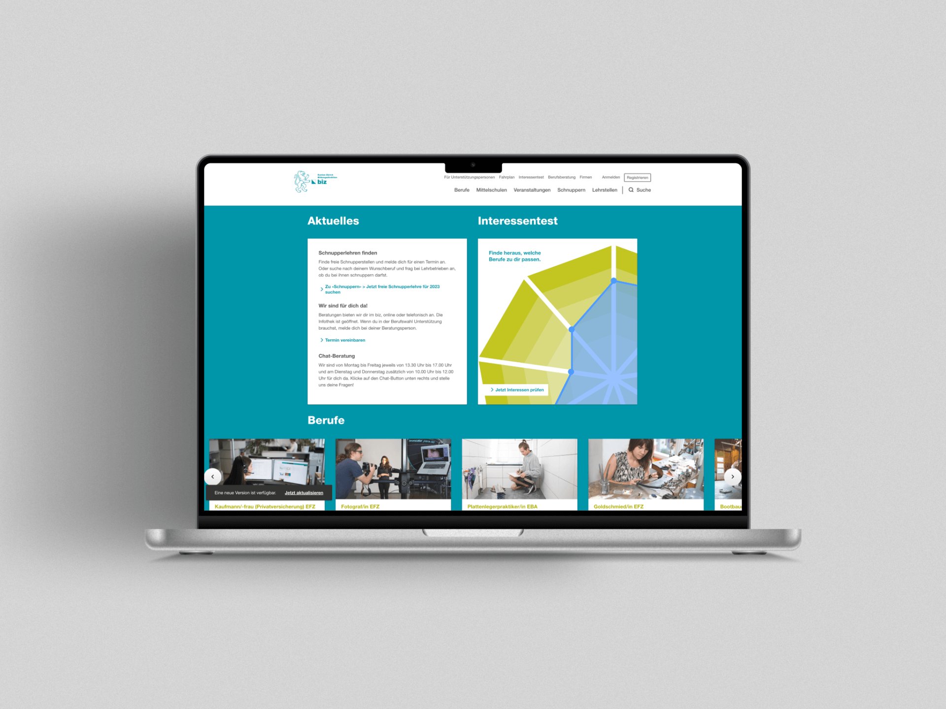 Webapp berufswahl.zh.ch on a laptop