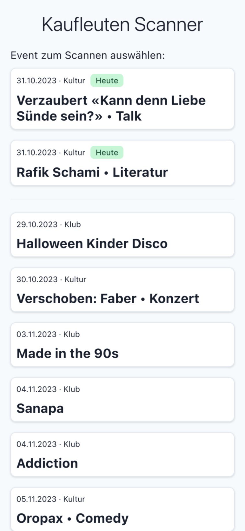 Kaufleuten Scanner App: Landing page