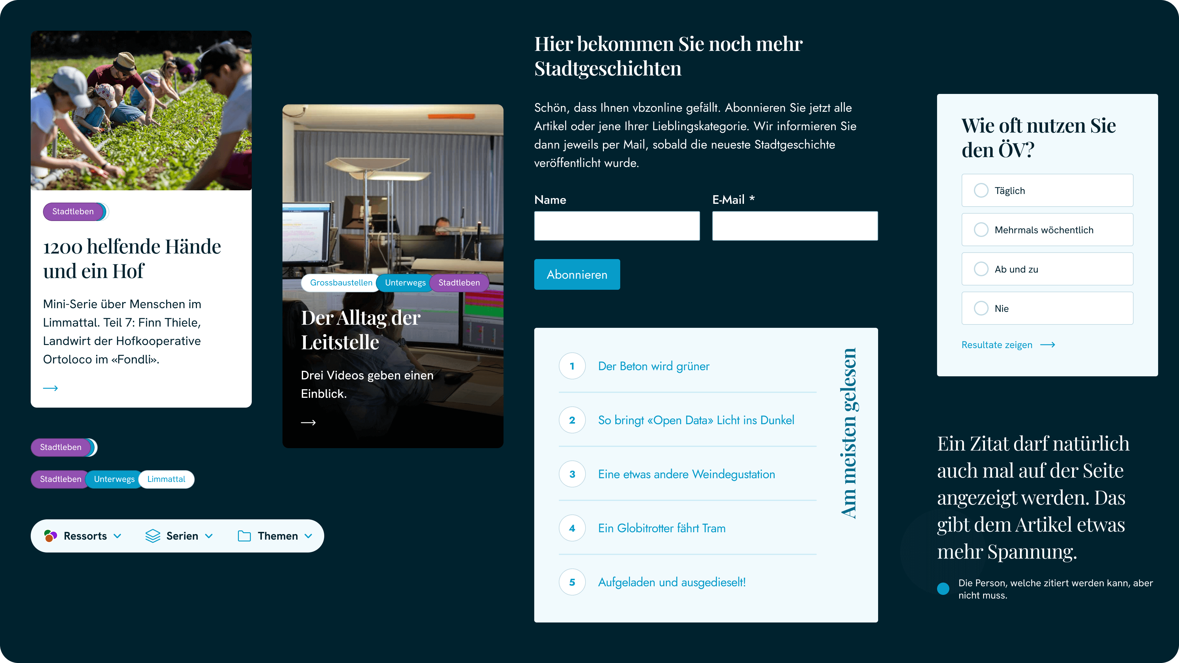 A selection of elements that are used on vbzonline.ch.
