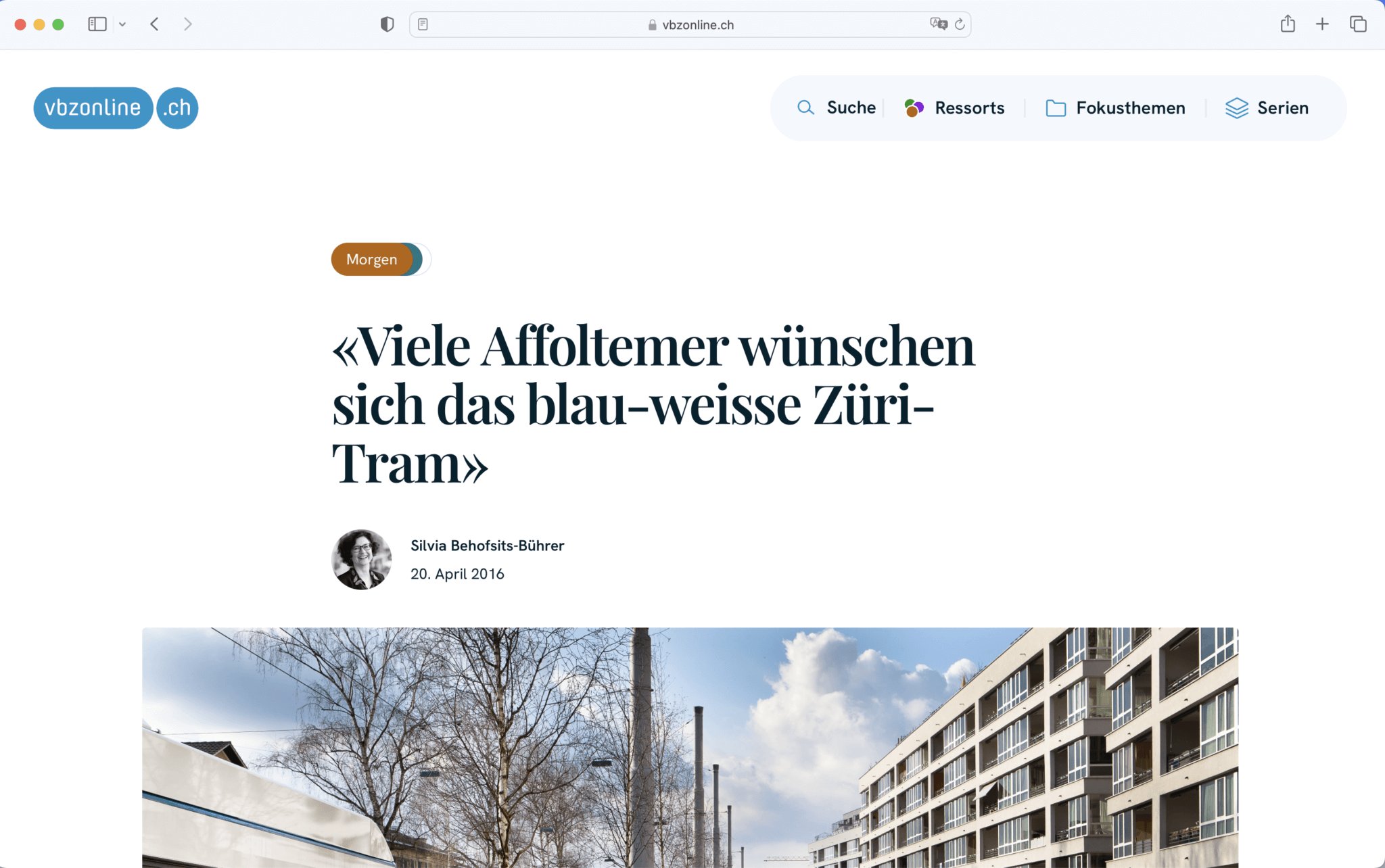 New design of vbzonline.ch