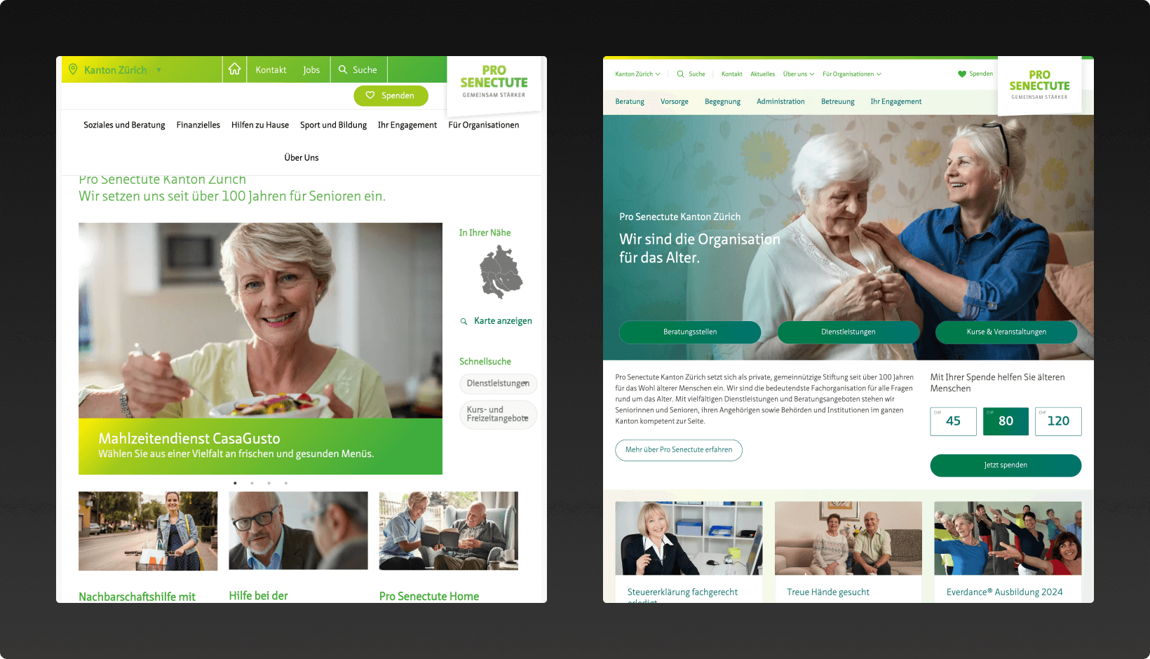 On the left you can see an old screenshot with more yellow-green colors, on the right the new version with darker colors for more contrast.