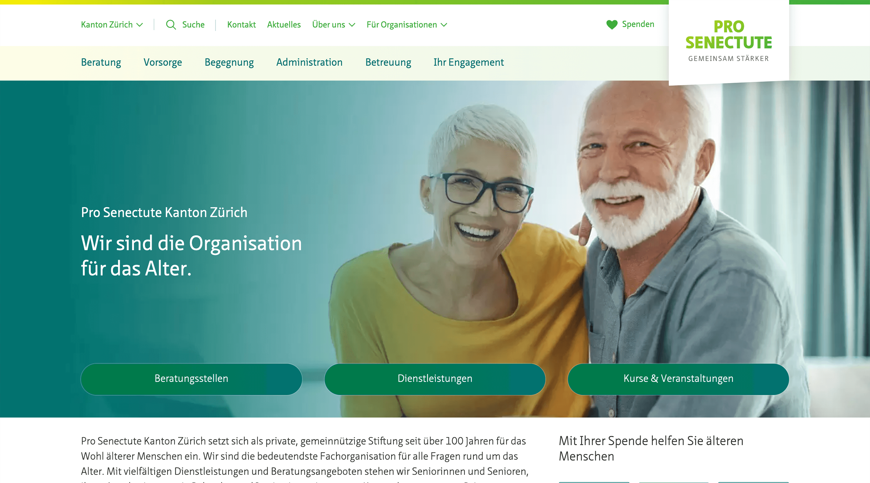 Screenshot of pszh.ch on a large screen