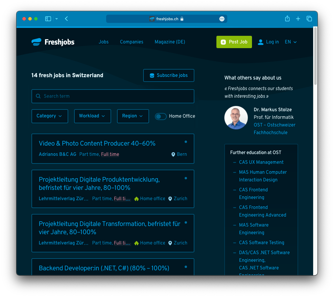 Freshjobs.ch Job-Plattform Social Media Automatisierung