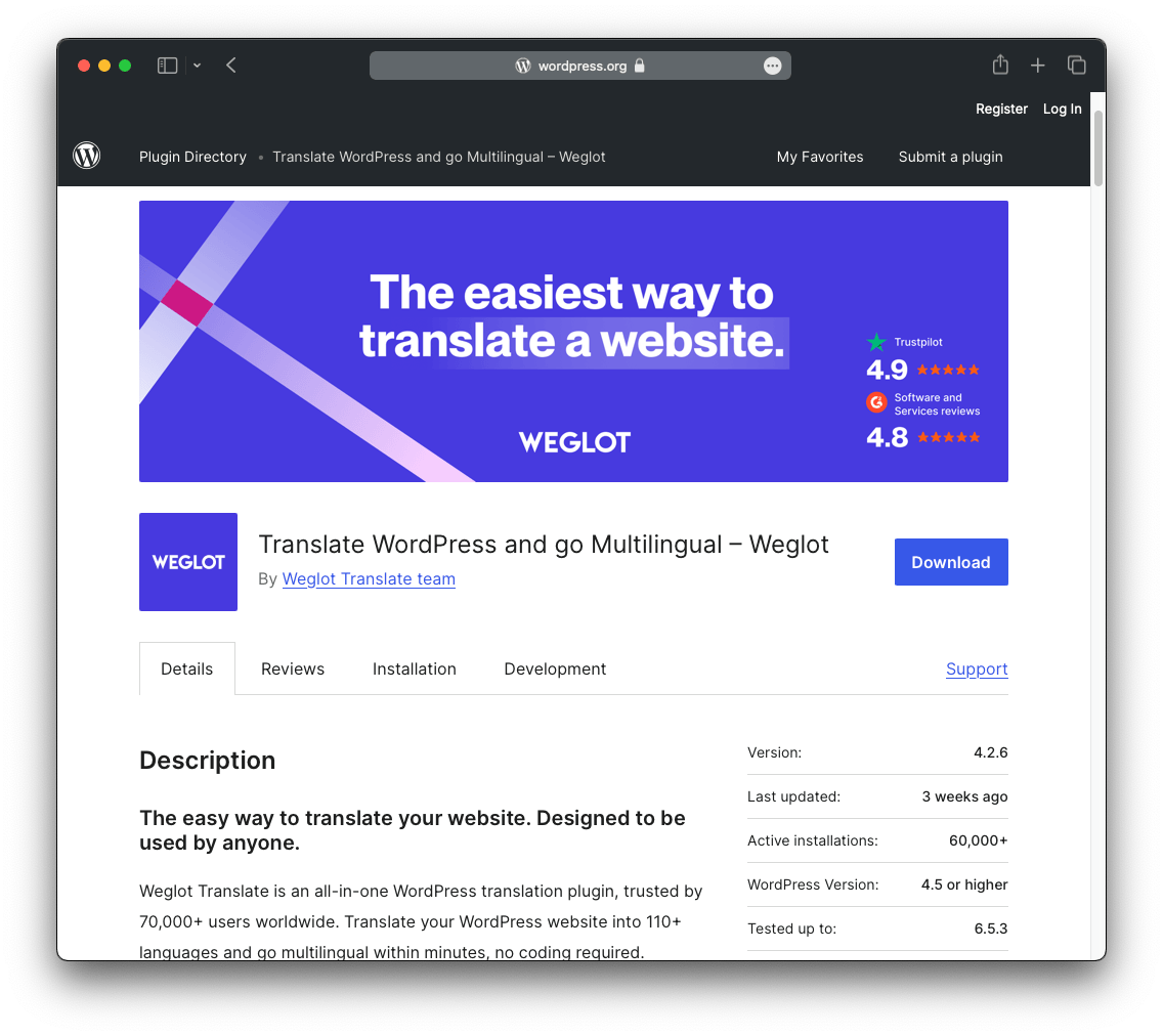 Screenshot WordPress.org Plugin Directory WEGLOT