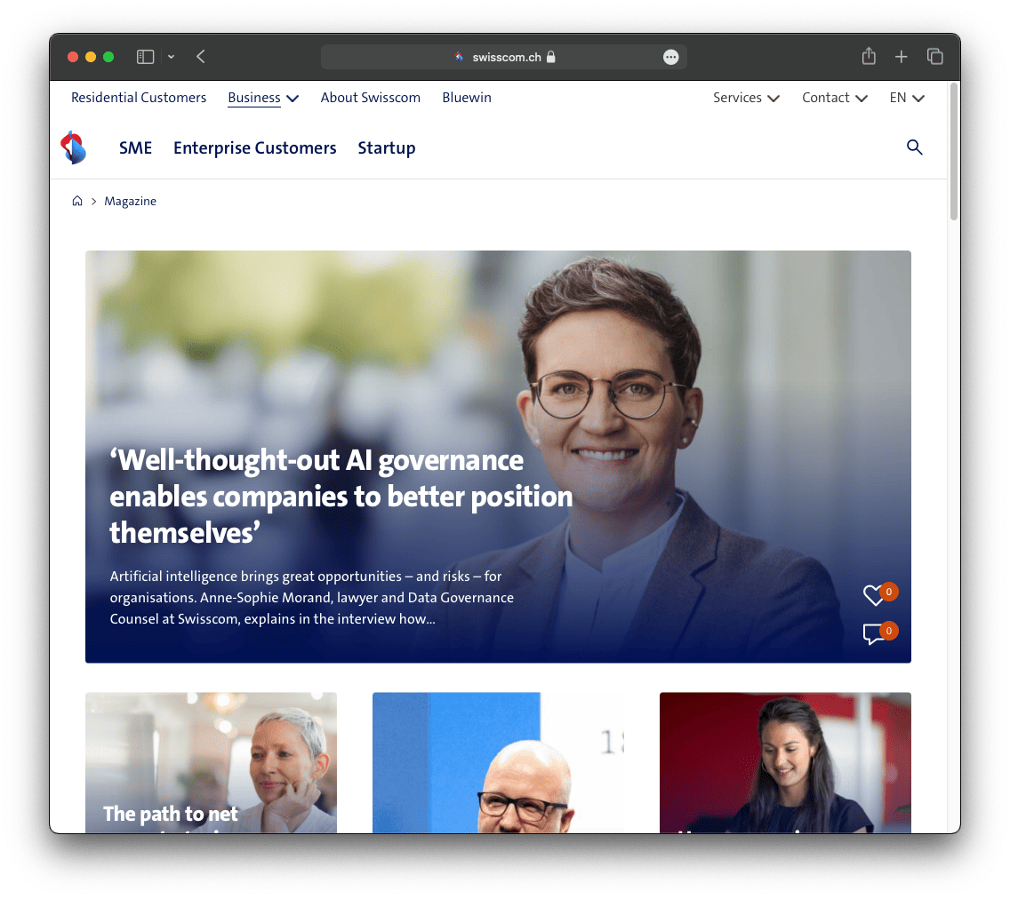 Swisscom B2B Magazin in mehreren Sprachen in WordPress umgesetzt