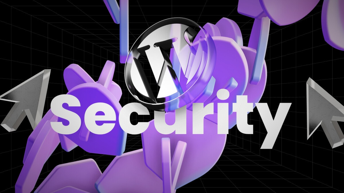 WordPress Logo und Schriftzug 'Security' auf schwarzem Hintergrund