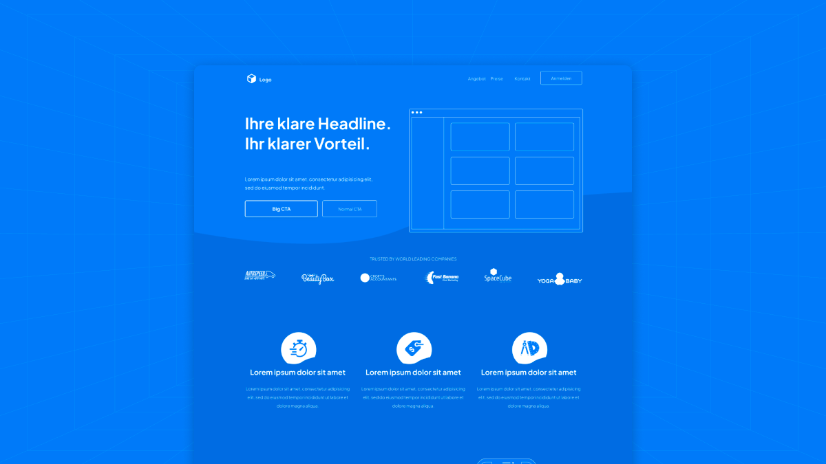 Beispiel einer Landing Page als Wireframe in der Konzeptphase