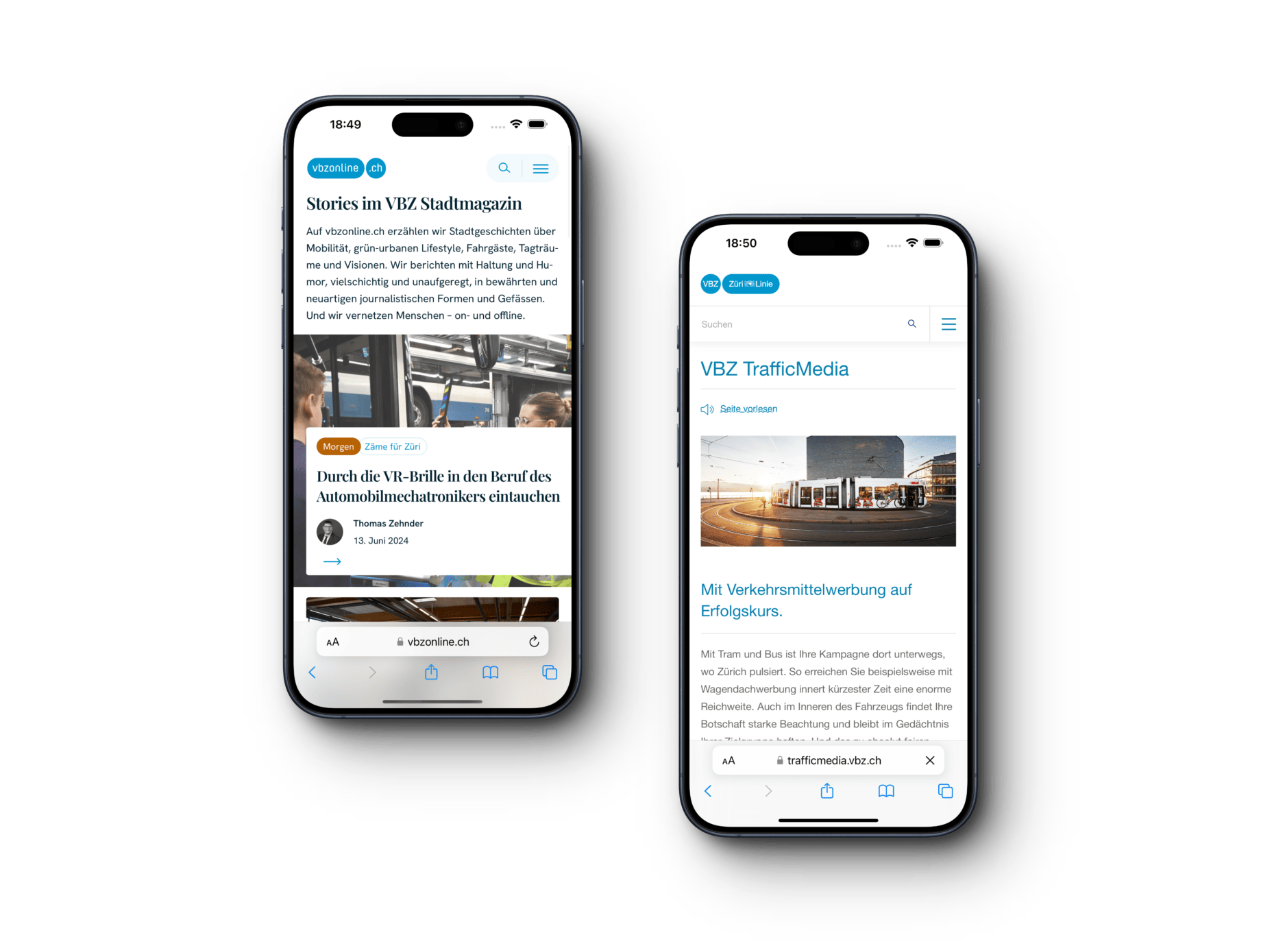 Zwei Smartphones zeigen verschiedene Webseiten als Beispiele für gezieltes Anvisieren von Zielgruppen mit WordPress Multisites