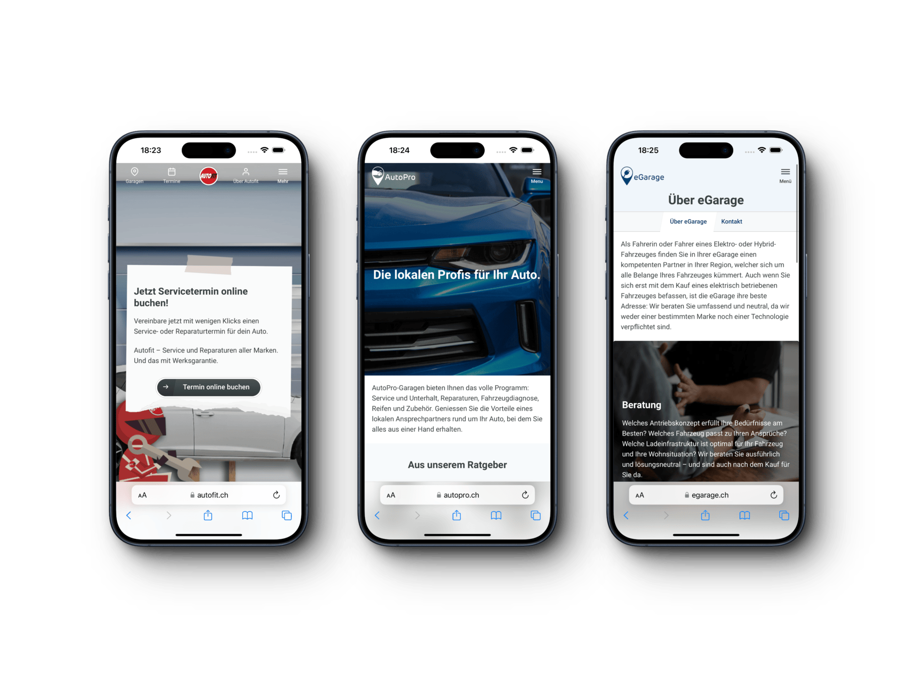 Drei Smartphones zeigen unterschiedliche Webseiten als Beispiele für den Einsatz von WordPress Multisites