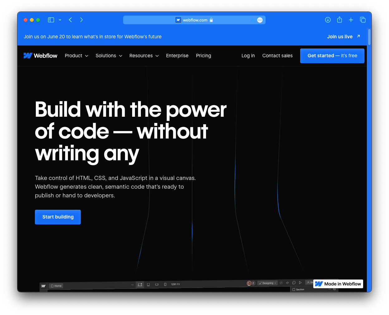 Webflow-Website Screenshot im Vergleich zu WordPress