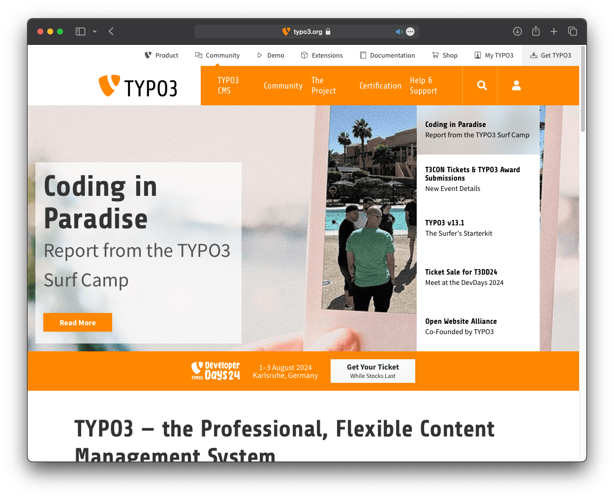 Typo3-Website Screenshot im Vergleich zu WordPress