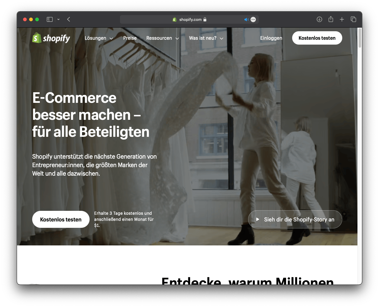 Shopify-Website Screenshot im Vergleich zu WordPress