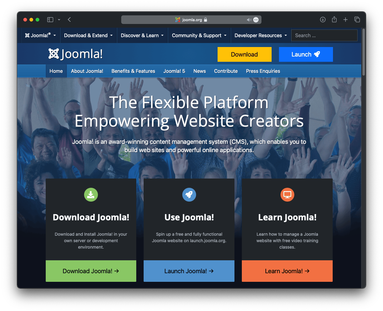 Joomla-Website Screenshot im Vergleich zu WordPress