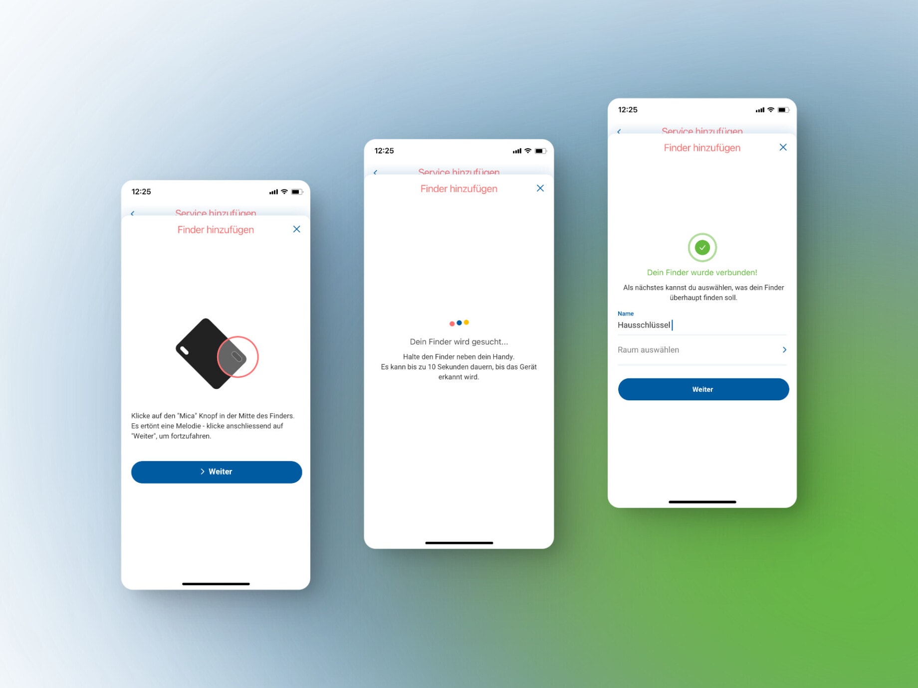 Screenshots einer Mobile App, wie man neue Geräte hinzufügt.