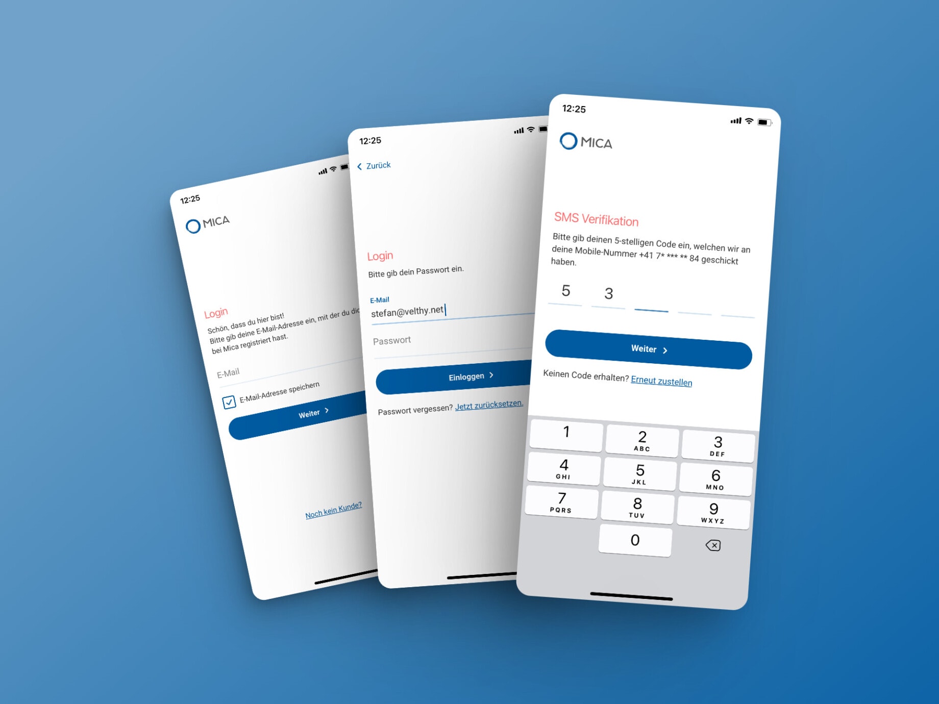 Screenshots eines Login-Prozesses in einer Mobile App.