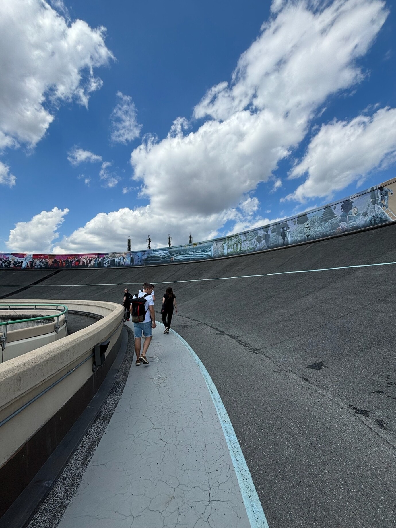 Photo of the team walking on the Fiat test track.