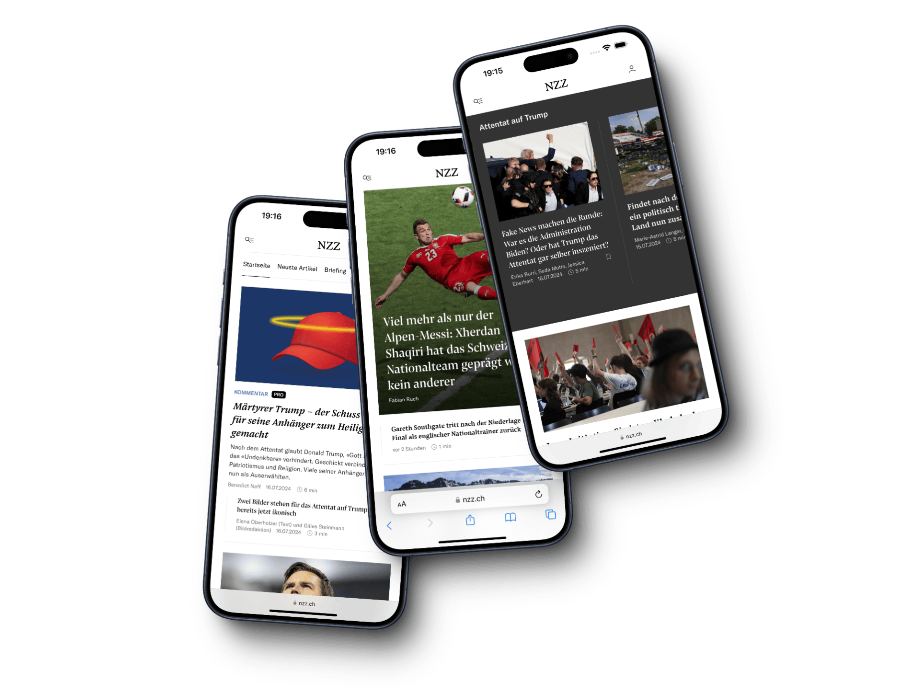 Drei Smartphones mit benutzerfreundlichen Webseiten-Designs, die eine gute Website-UX und übersichtliche Navigation zeigen