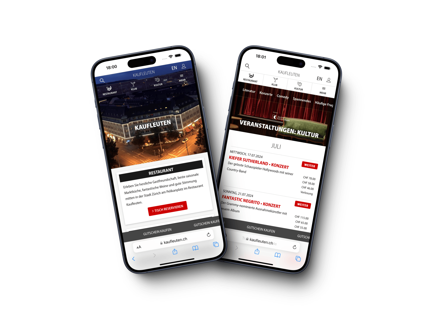 Effizientere Kundengewinnung durch starkes UX-Design - Zwei Smartphones mit Benutzeroberflächen, die die Bedürfnisse der Zielgruppen und Kunden berücksichtigen, Benutzerfreundlichkeit und Barrierefreiheit im Vordergrund stellen, Vertrauen schaffen und eine nachhaltige Kundenbasis ermöglichen.