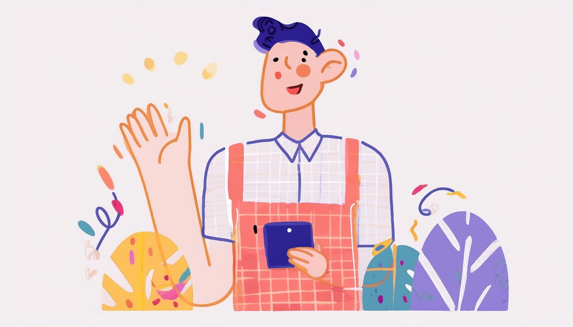 Illustration eines freundlich lächelnden Charakters mit Tablet - Webagentur barrierefreies Webdesign