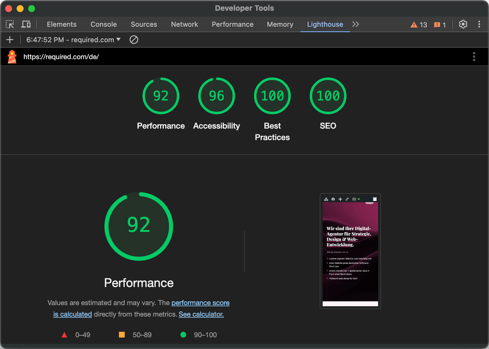Lighthouse Ergebnis von required.com
