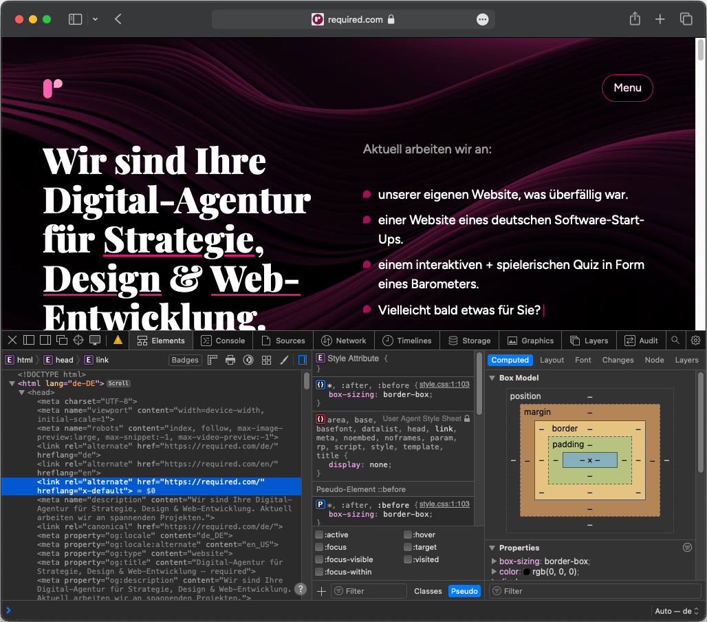 Beispiel für die hreflang Auszeichnung bei required.com