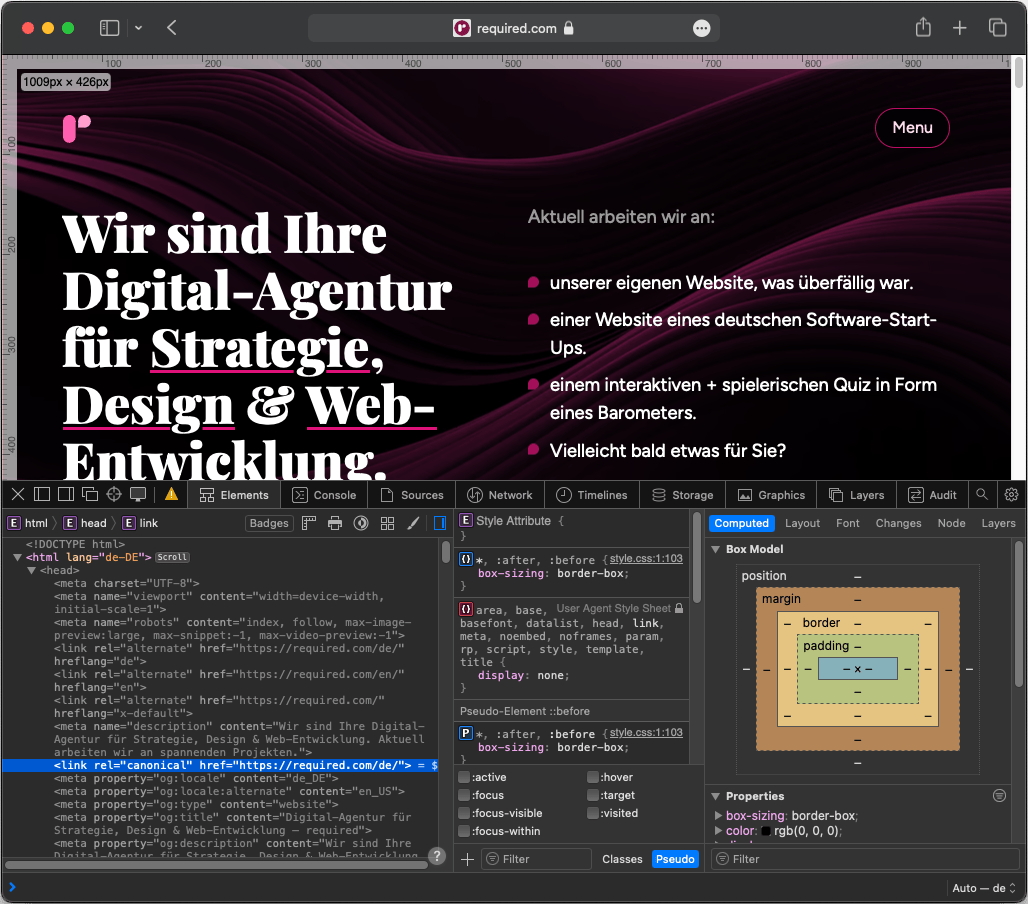 Beispiel für den Canonical Tag bei required.com