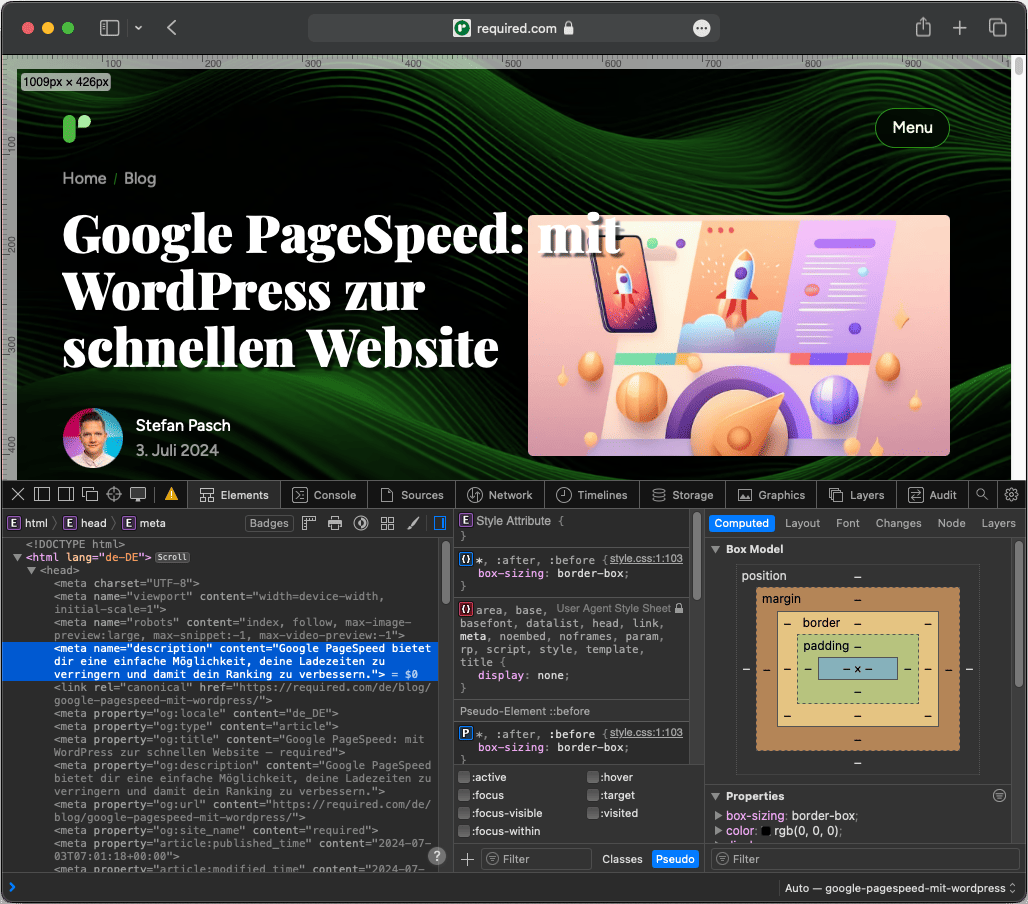 Beispiel für die meta Meta-Description bei required.com für unsere SEO Checklist