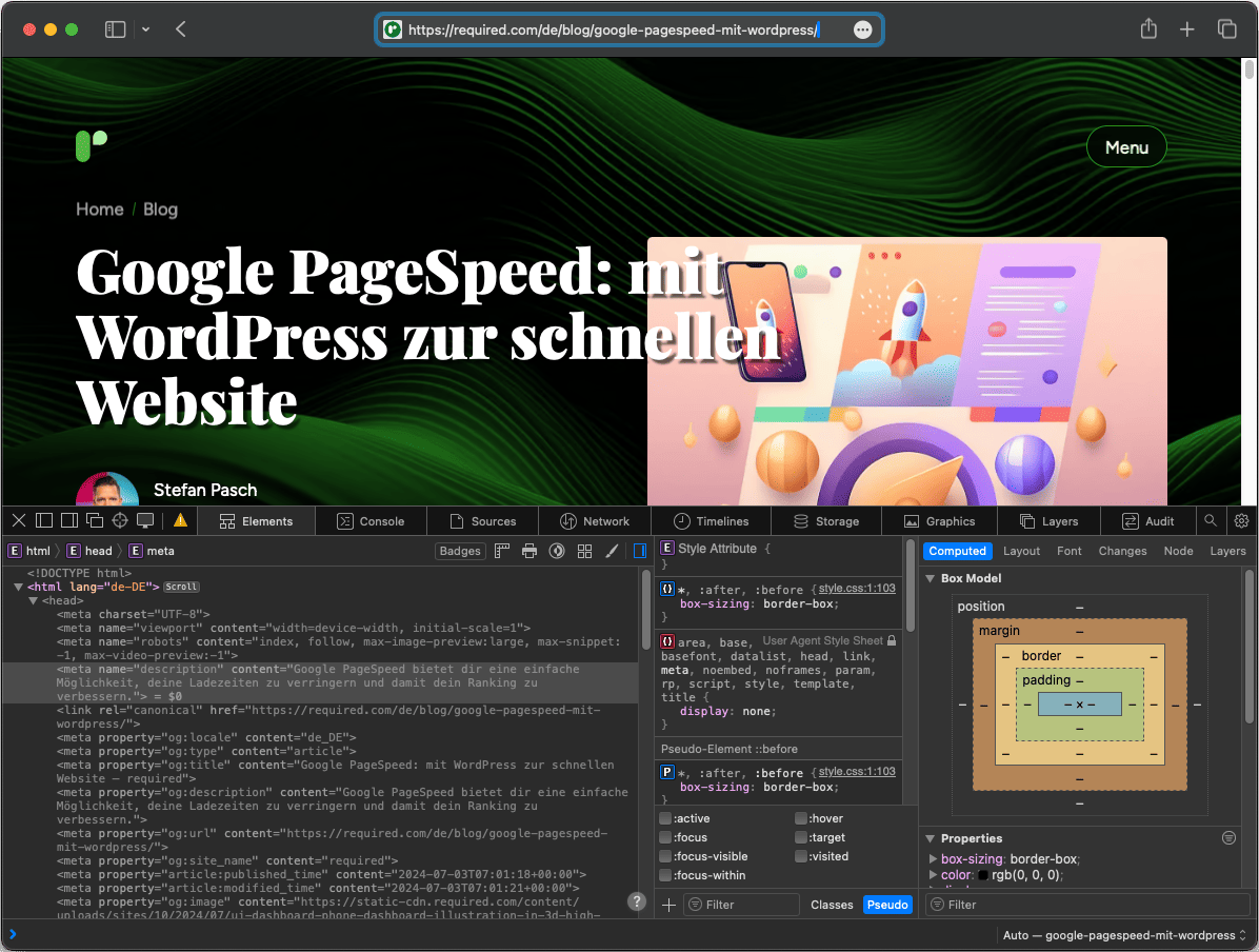 Beispiel von einer required.com URL mit gutem Design und passenden Keywords für unsere SEO Checklist