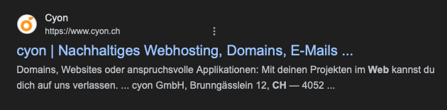 Beispiel für Meta-Description von cyon.ch