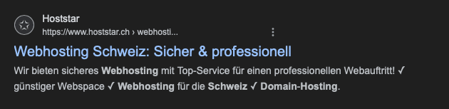 Beispiel für Meta-Description von hotstar.ch